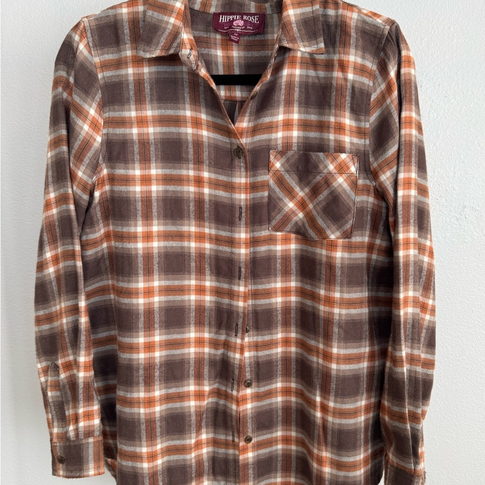 Hippie Rose Brown and Orange Casual Button Down Shirt